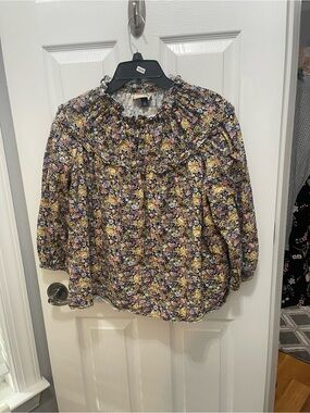 Universal Thread Floral Smocked Yoke Blouse in Yellow, Purple, Black